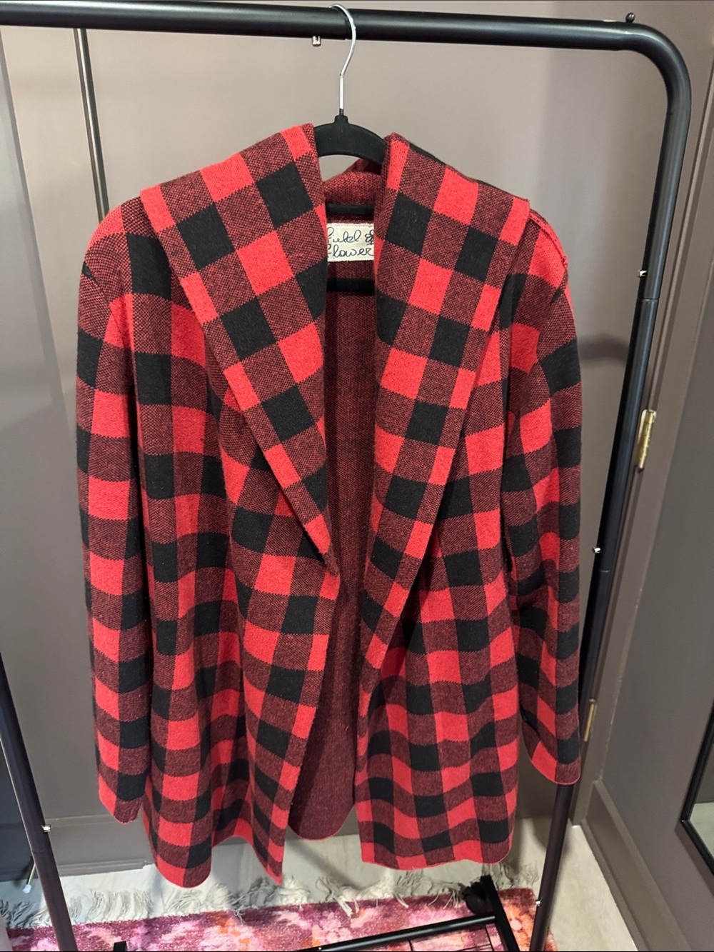 Field Flower Red & Black Plaid Open-Front Sweater Jacket